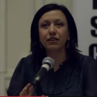 Rafeef Ziadah speaking at the cultural boycott